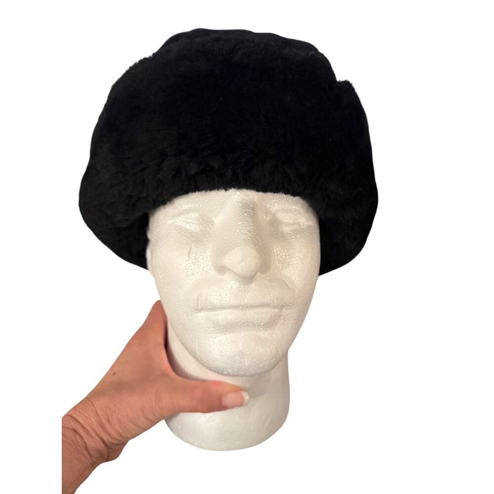 Surell x Saks Fifth Avenue Womens Shearling Fur Snowball Hat Size XL Black
